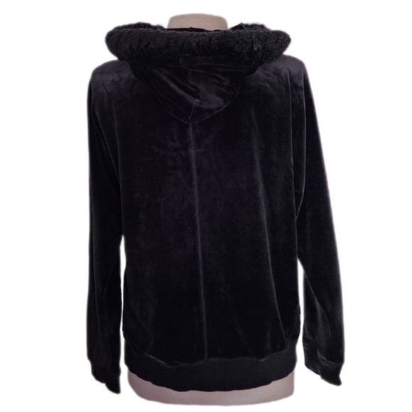 Michael Kors Velvet w Faux Fur Detail  & Metal Zipper Hoodie Jacket Blac… - Picture 11 of 15
